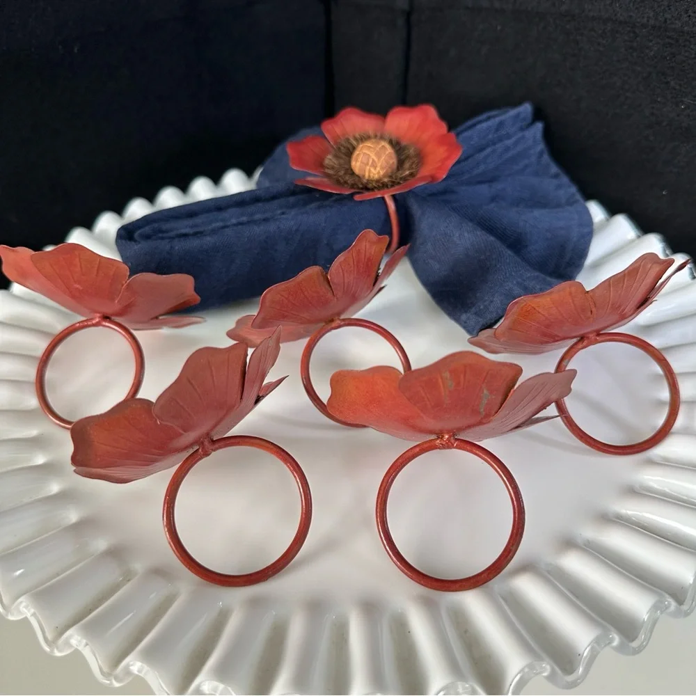 Pier 1 Imports Vintage Poppy Flower Napkin Rings-VINTAGE- Drama for the Table